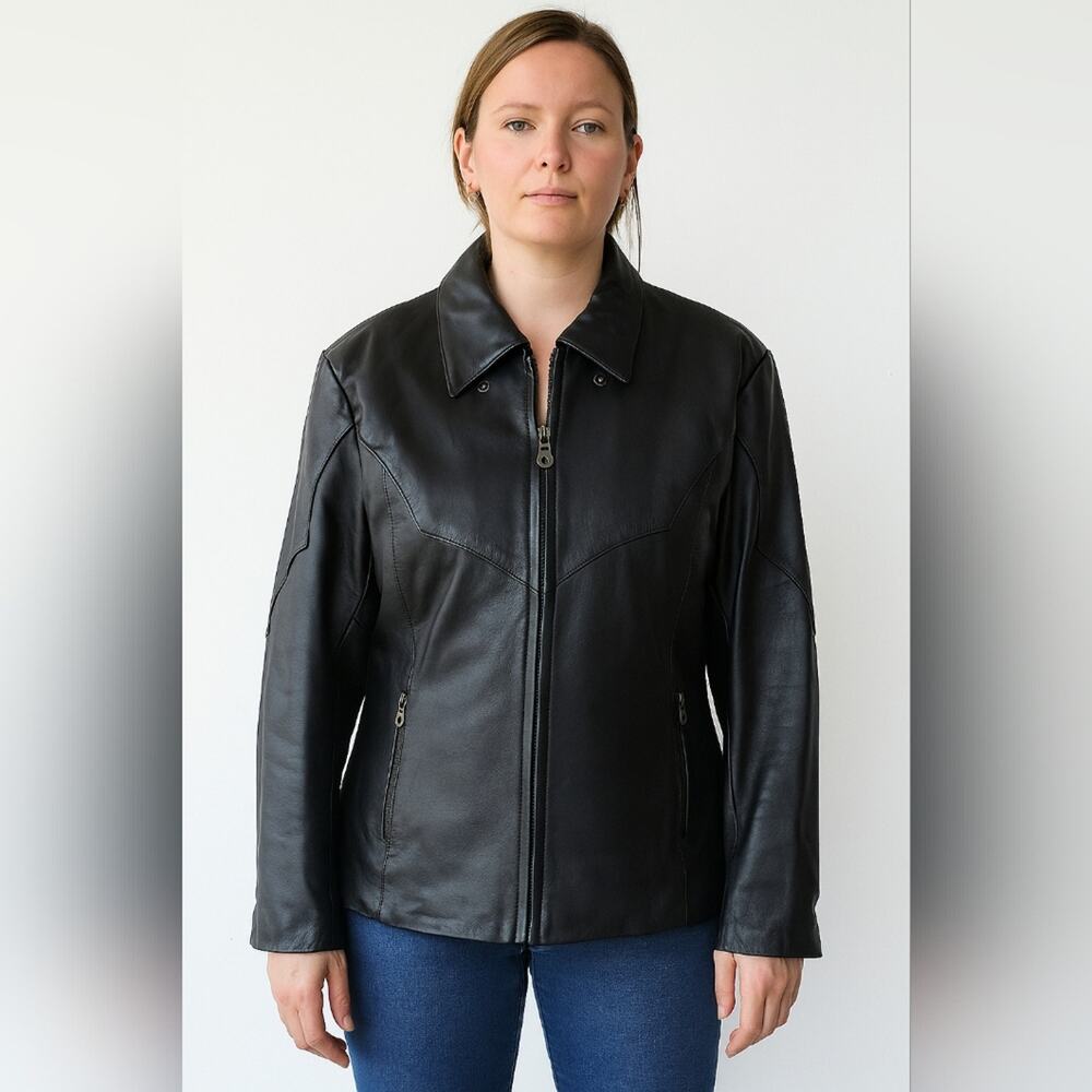 Wild Ride Women's Vintage Black Leather Fitted Motorcycle Jacket Lined 22 XL